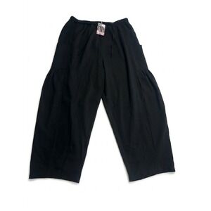 HWOKEFEIYU Wide Leg Pants Womens Large Black NEW Drawstring Rayon Blend Trousers